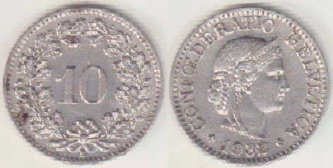 1932 Switzerland 10 Rappen A008602